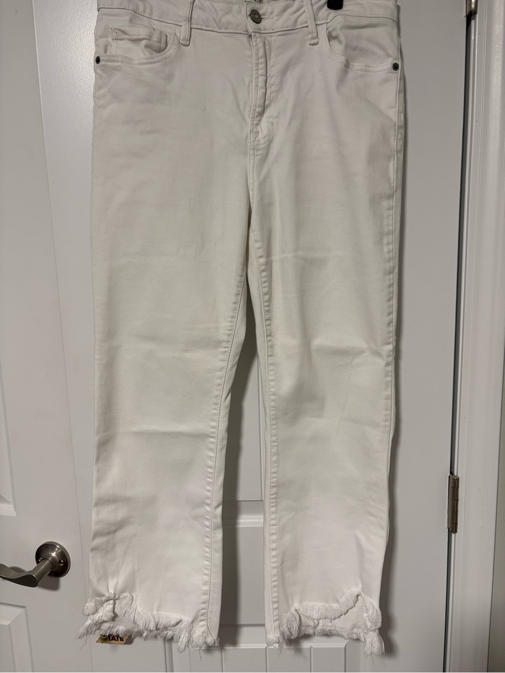 Womens White Frayed Hem Cropped Jeans